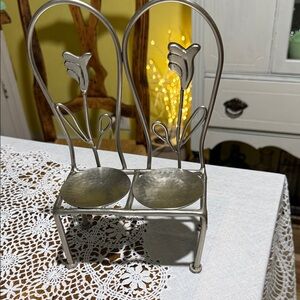 Silver Metal Double Chair Candle Holder